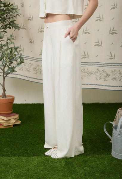 Pintuck Detail Wide Leg, Linen Pants (natural)