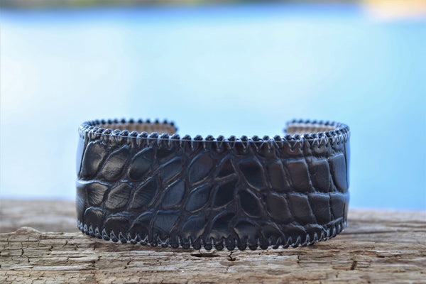 Snake Skin Black Leather Bracelet